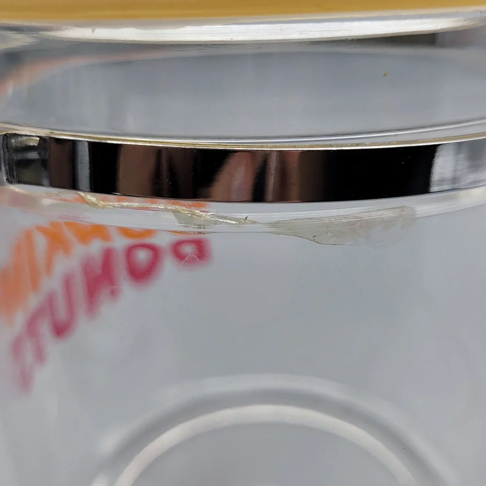 Vintage Dunkin Donuts Clear‎ Coffee Canister w Scoop, Holder, Locking Lid